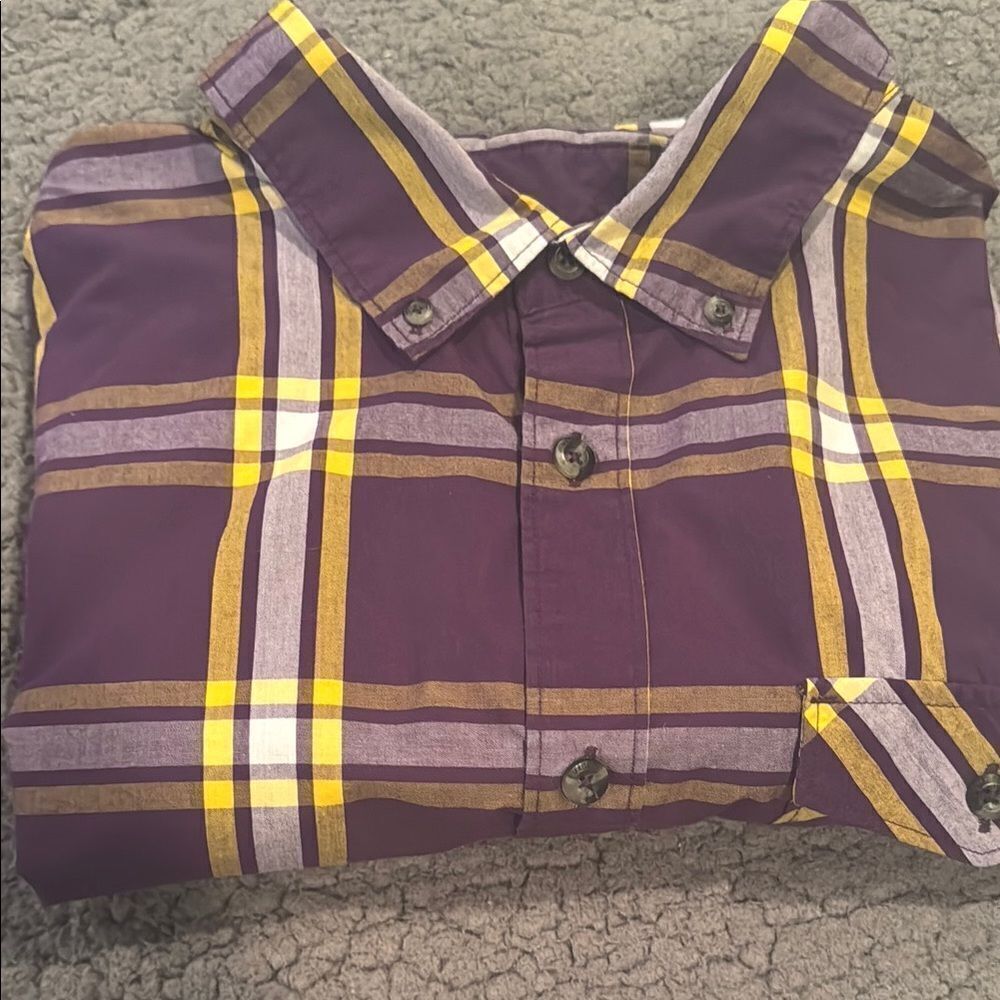 Magellan Outdoors Purple and Yellow Casual Button Down Shirt - Picture 6 of 6